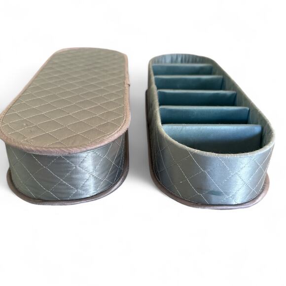 Set of 2 Vintage Kerk Guild Quilted Blue Satin Dresser Vanity Storage Boxes - Picture 1 of 8